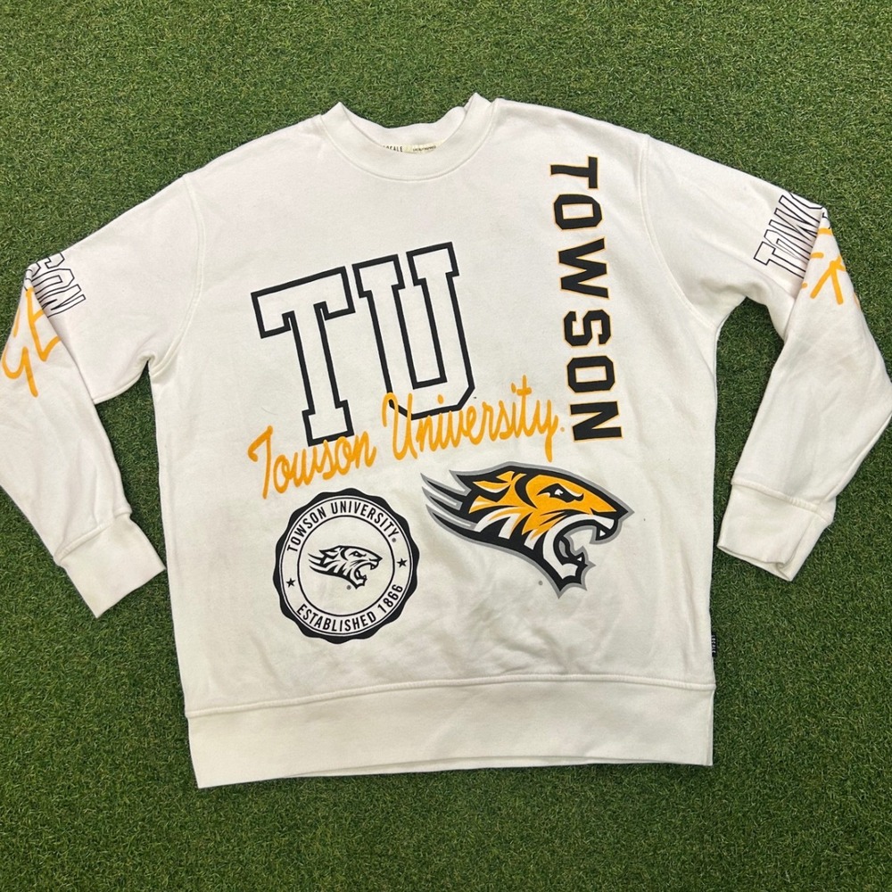 Towson University TU Tigers Multi Logo Sweatshirt White Mens Medium